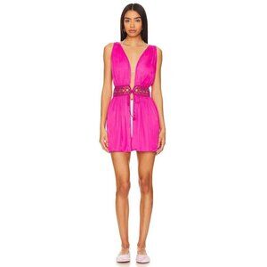 My Beachy Side Ruby Crochet Open Front Mini Dress Fuschia Womens Size Medium